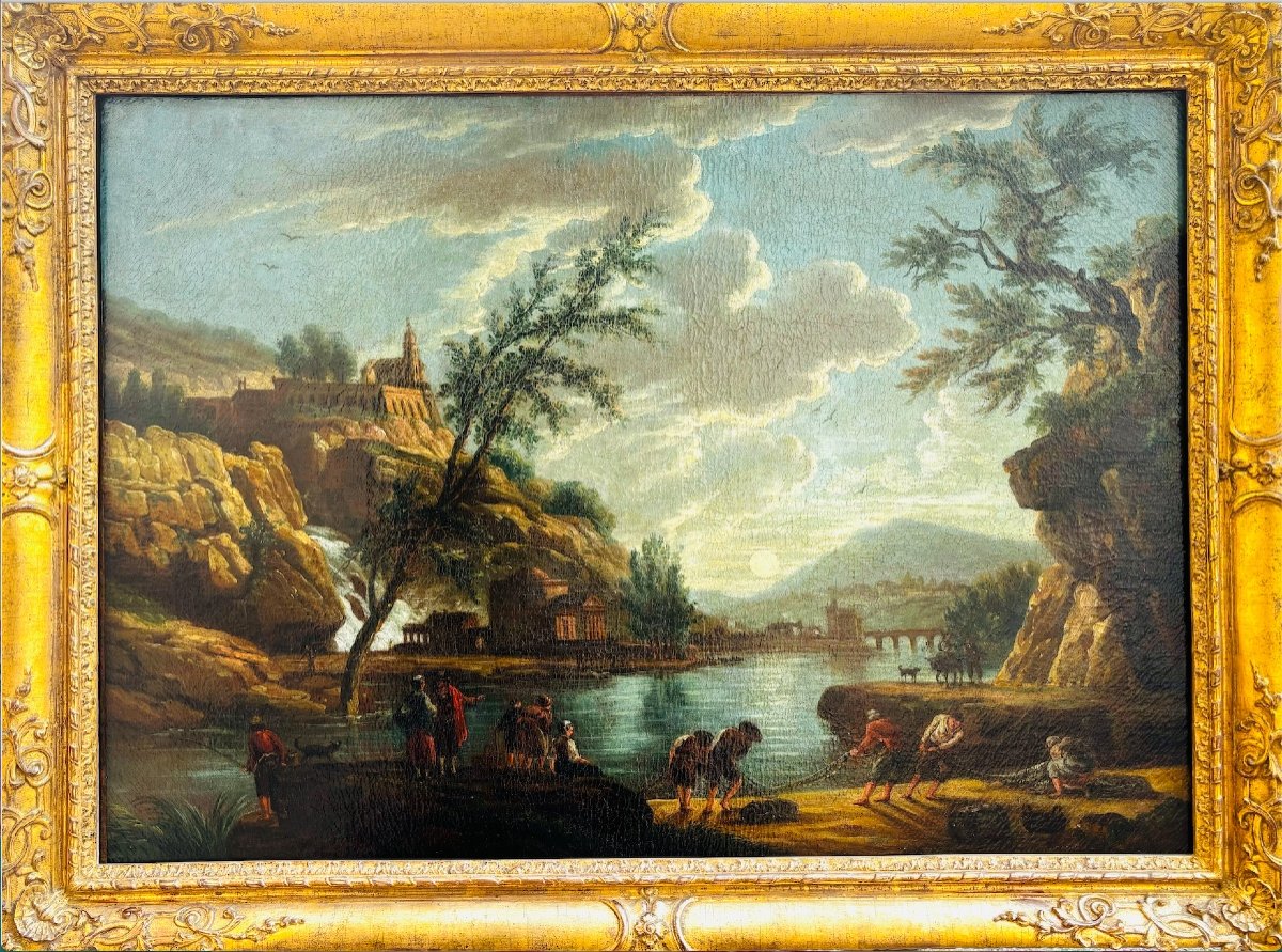 French School Of The 18th Century - Follower Of Joseph Vernet - Fishing By Moonlight