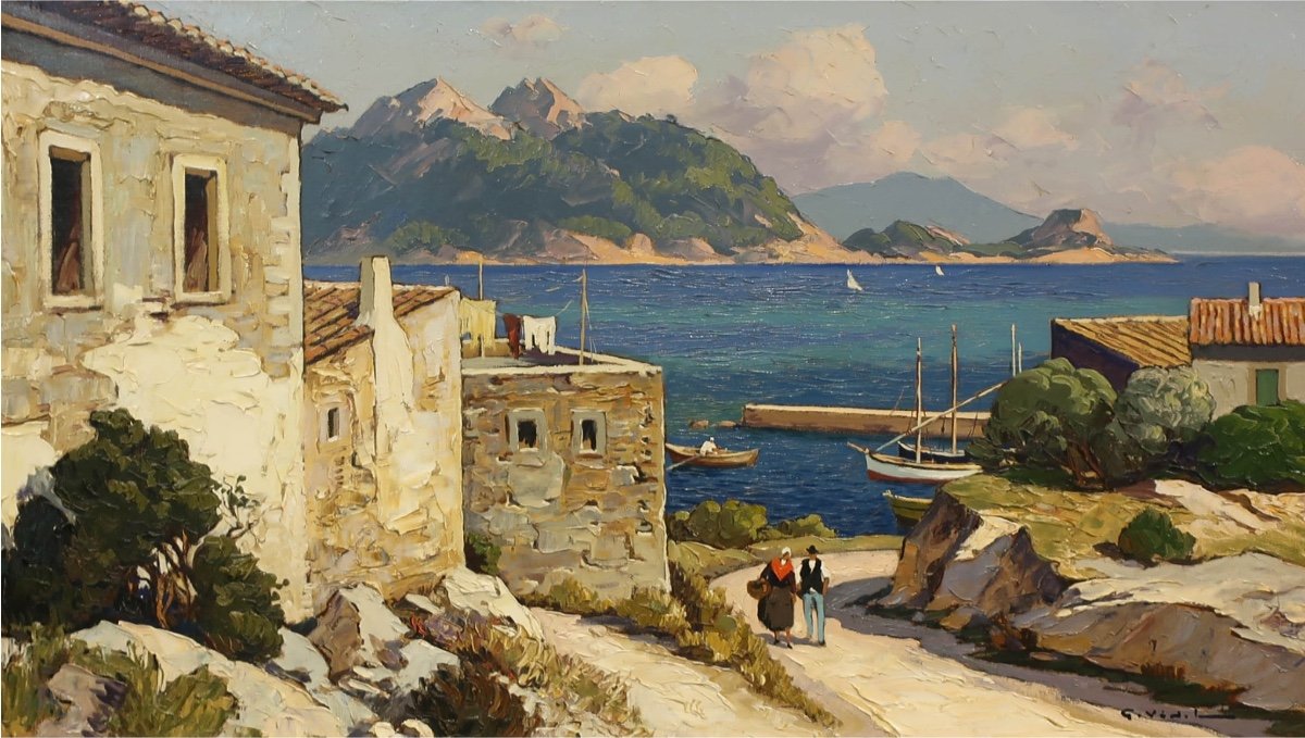 Gustave Vidal (1895 - 1966) - Vue sur un port méditerranéen -photo-2