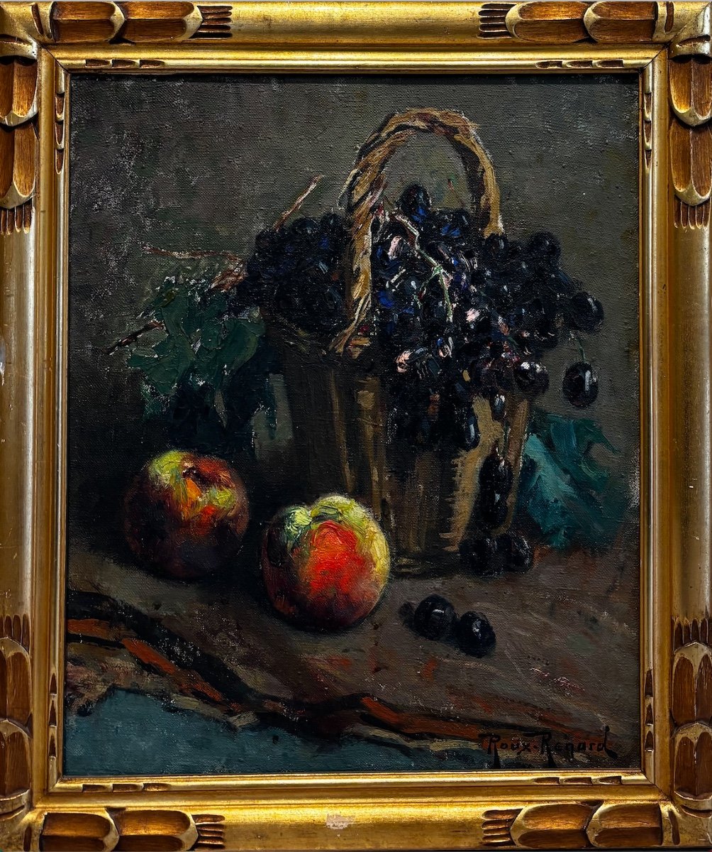 Marius Roux-renard (1870-1936) - Nature morte aux pommes et aux raisins