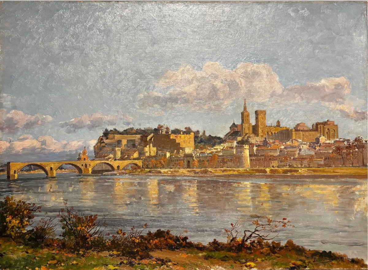 Jean-Baptiste Brunel (1844-1929) - Vue d'Avignon depuis l'île de la Barthelasse