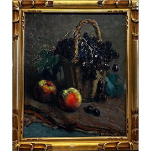 Marius Roux-renard (1870-1936) - Still Life With Apples And Grapes