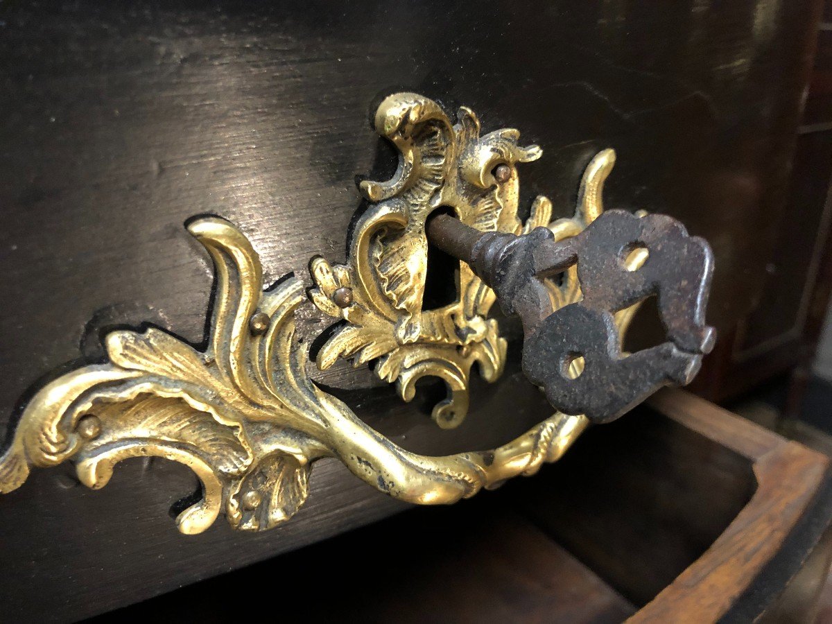 Parisian Coffered Desk In Blackened Wood, 18th Century-photo-5