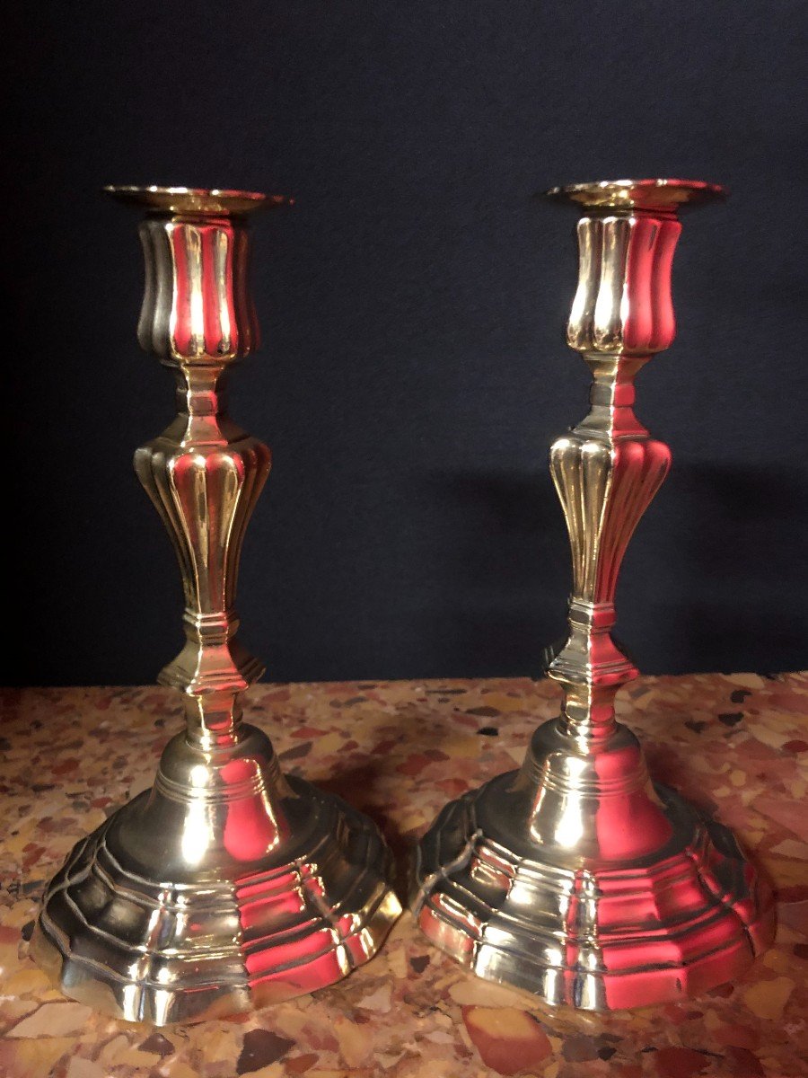 Pair Of Louis XIV Candlesticks In Gilt Bronze