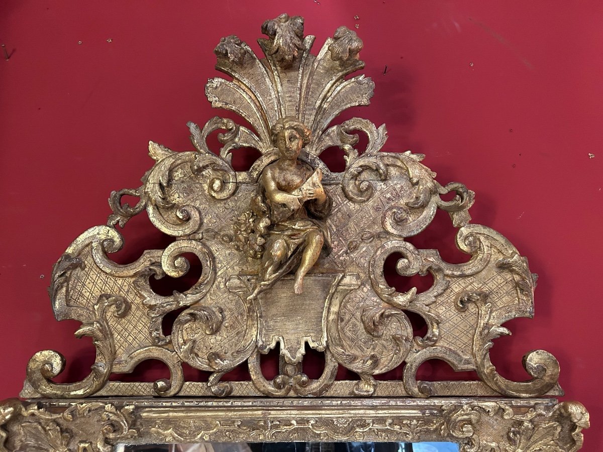 Miroir En Bois Doré D’époque Louis XIV-photo-8