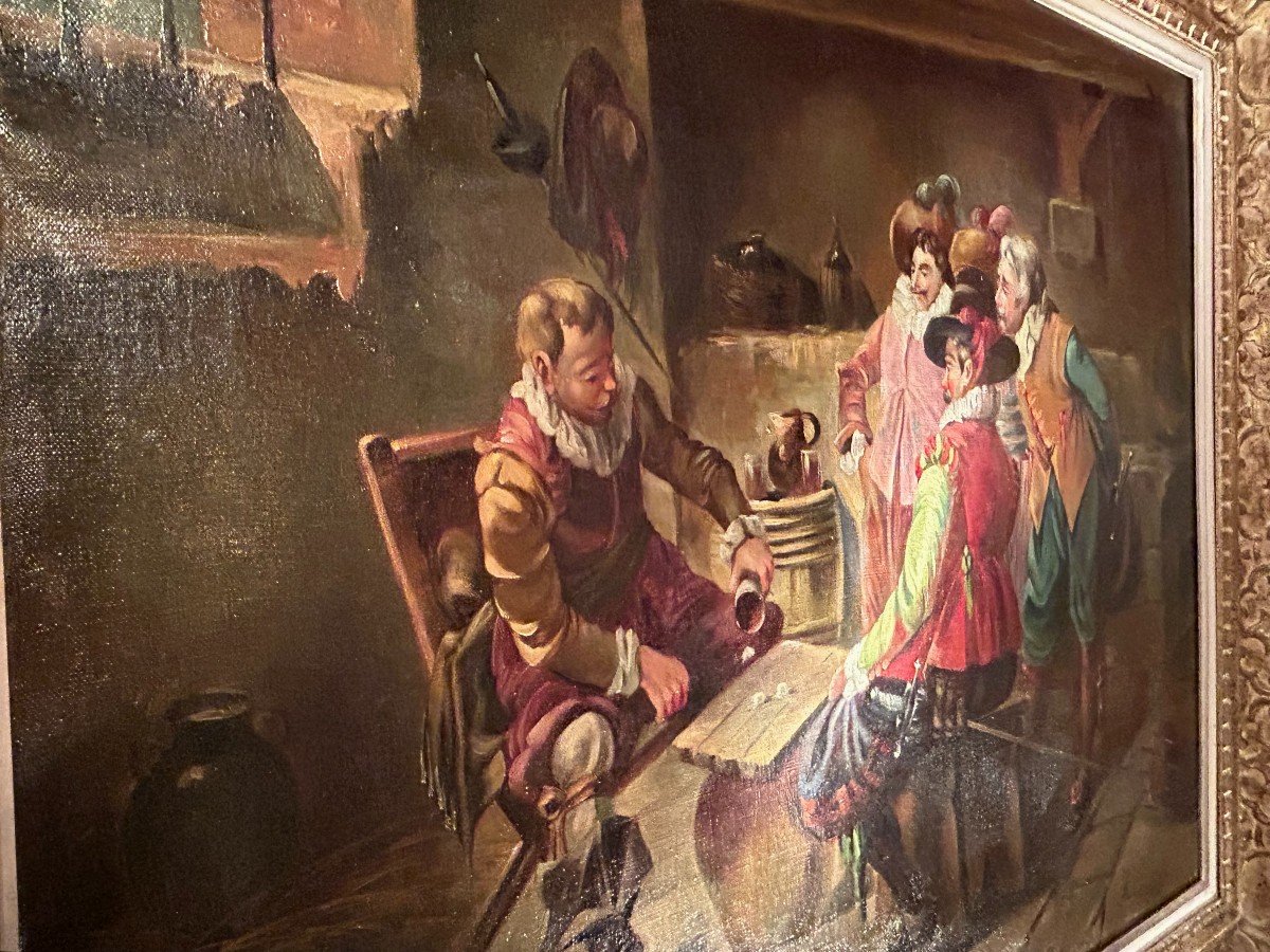 Large Format Oil Painting On Canvas "the Musketeers At The Tavern"-photo-4