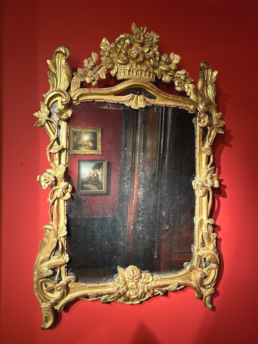 Provençal Mirror In Golden Wood, Louis XV Period In Pare Closes