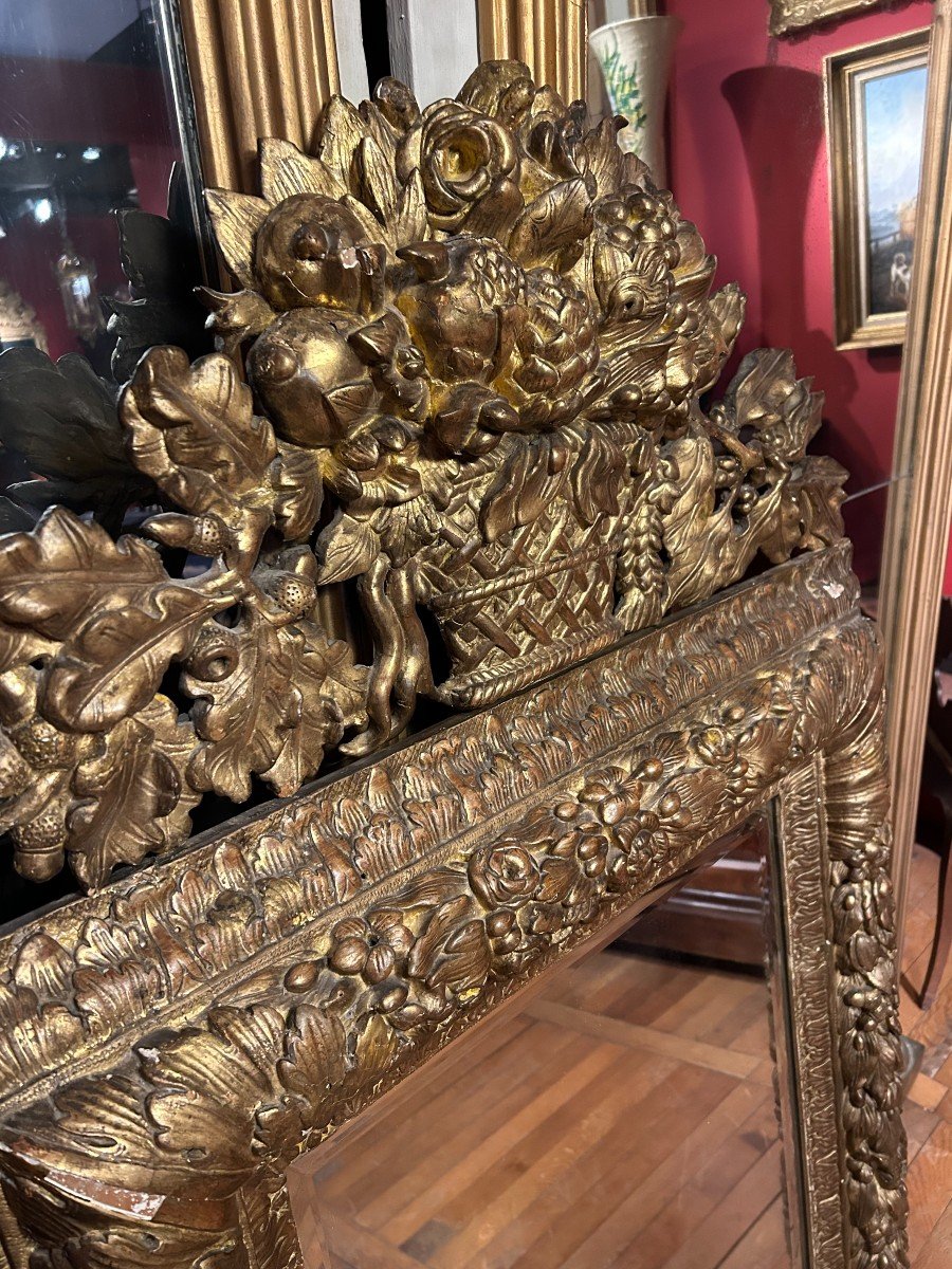 Louis XIV Mirror In Gilded Wood-photo-2