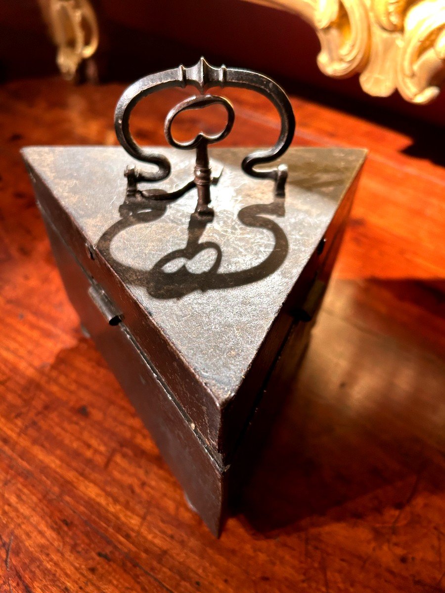 Triangular Wrought Iron Box With Systems Early 17th Century