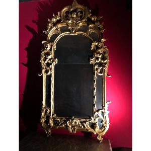 Large Provençal Mirror With Pare Closes In Golden Wood 18th Century