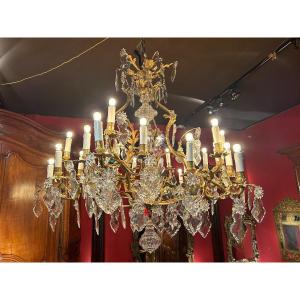 Exceptionnel Miroir Cage Louis XV En Bronze Doré à vingt-quatre bras de lumières