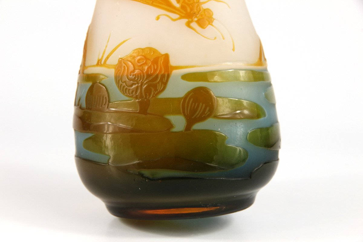 Gallé Vase (water Lilies & Dragonfly)-photo-5