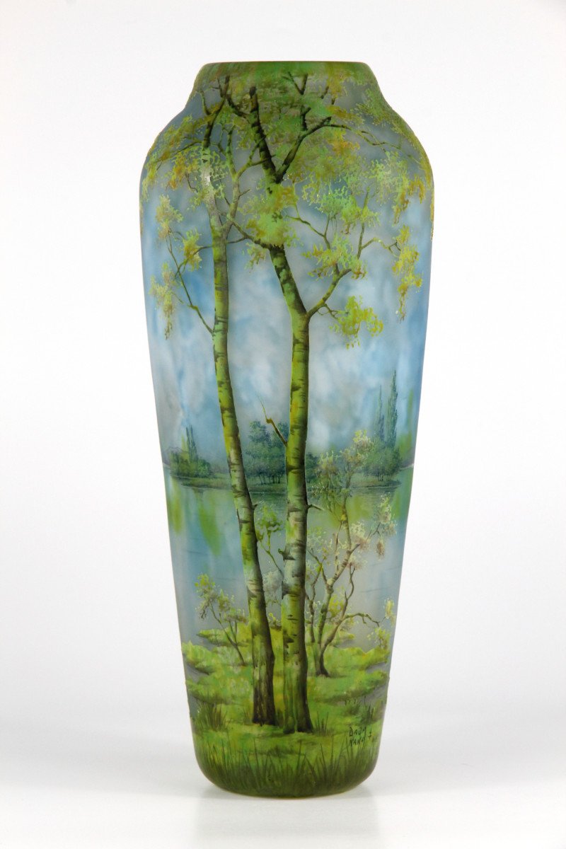 Vase Daum Nancy (paysage fluvial)-photo-2