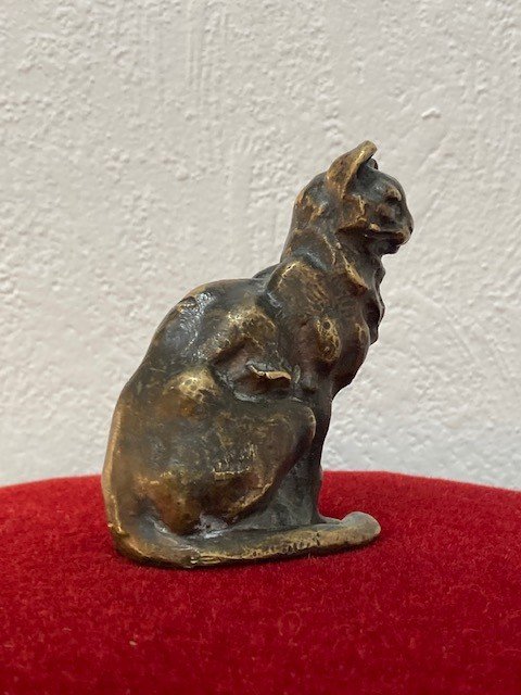 Bronze Cat With Unsigned Medal Patina - XIX Century-photo-2