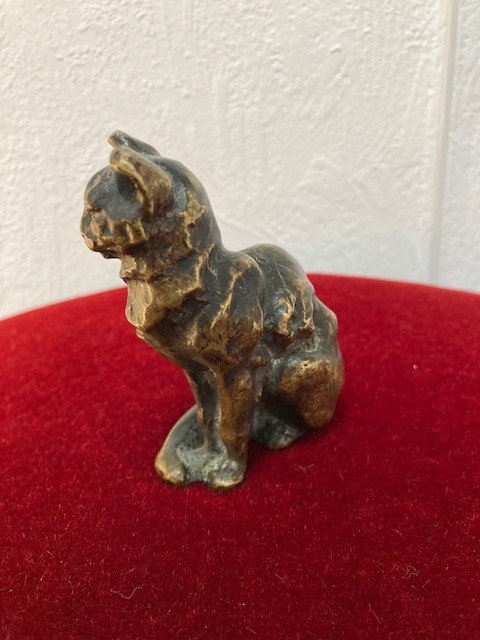 Bronze Cat With Unsigned Medal Patina - XIX Century-photo-3