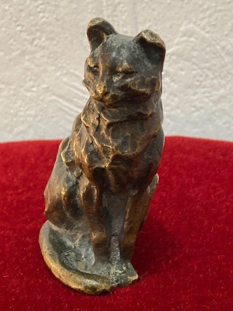 Bronze Cat With Unsigned Medal Patina - XIX Century-photo-1