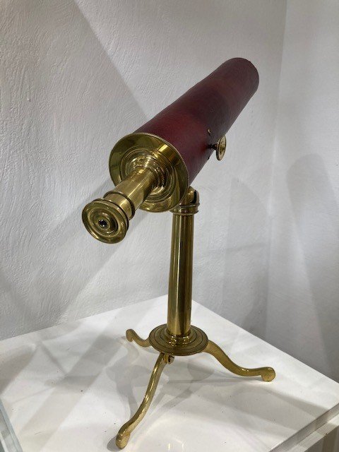 Reflection Telescope In Bronze And Brass, Body Sheathed In Red Leather - XVIII Century-photo-2