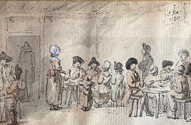 Drawing XVIII - Tavern Scene Signed Lbt And Dated 1780-photo-2