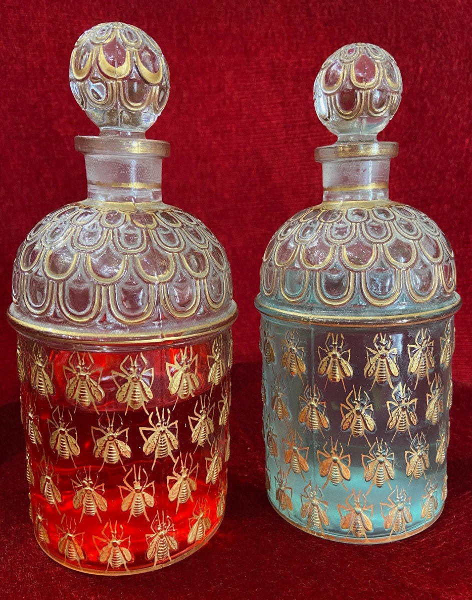 Pair Of Guerlain Bottle - Hand Painted Golden Bees With Gold Leaf With Initials - Cl-photo-2