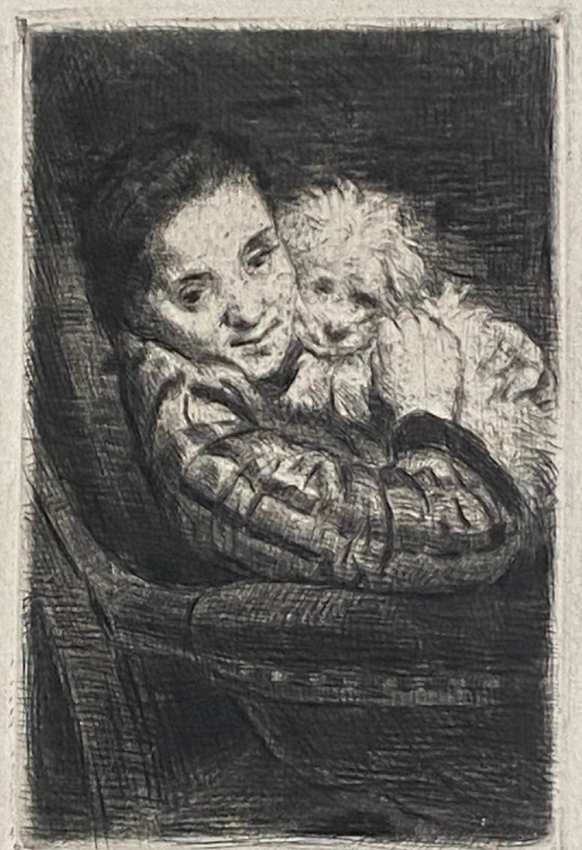 Marcellin  Desboutin (1823-1902)- Femme Au Chien - Pointe Sèche - Circa 1878