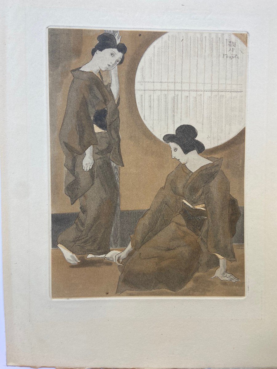 Tsuguharu Foujita (1886-1968) - Geishas - Eau-forte Et Aquatinte Originale De 1926-photo-4