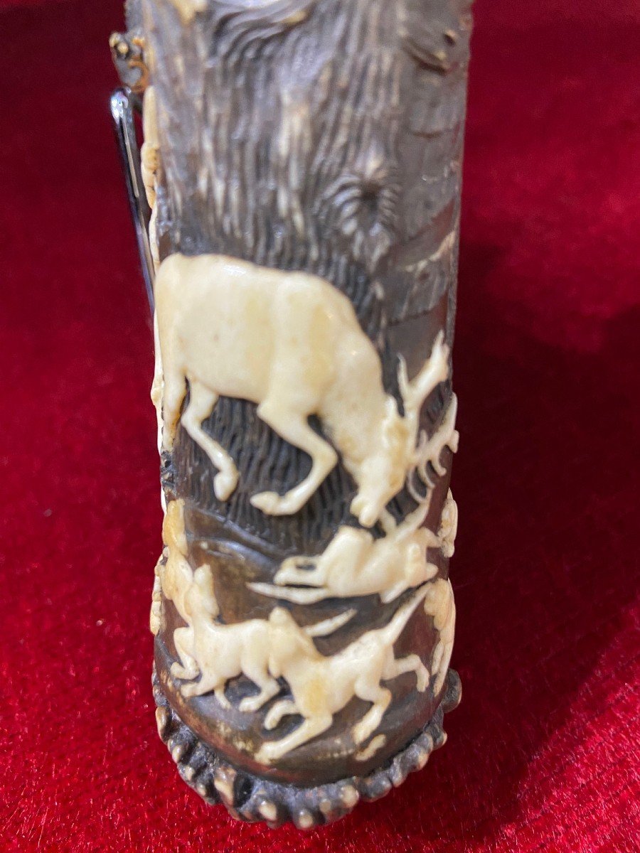 Hunter's Pipe In Carved Horn - Attributed To Lebrecht Schulz (1774-1863) - Circa 1850/60-photo-3