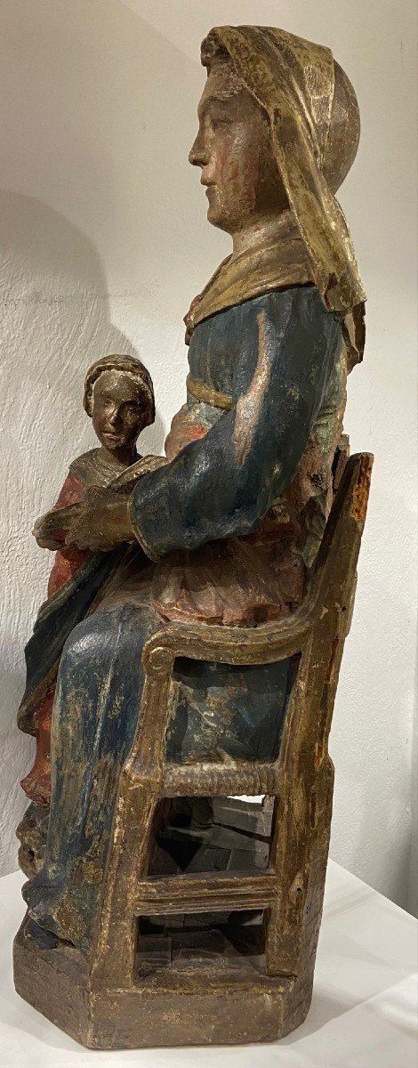 Sculpture Polychromé -st Anne Enseignant à La Vierge -ecole Du Nord - Fin XVII - Début XVIII S-photo-2