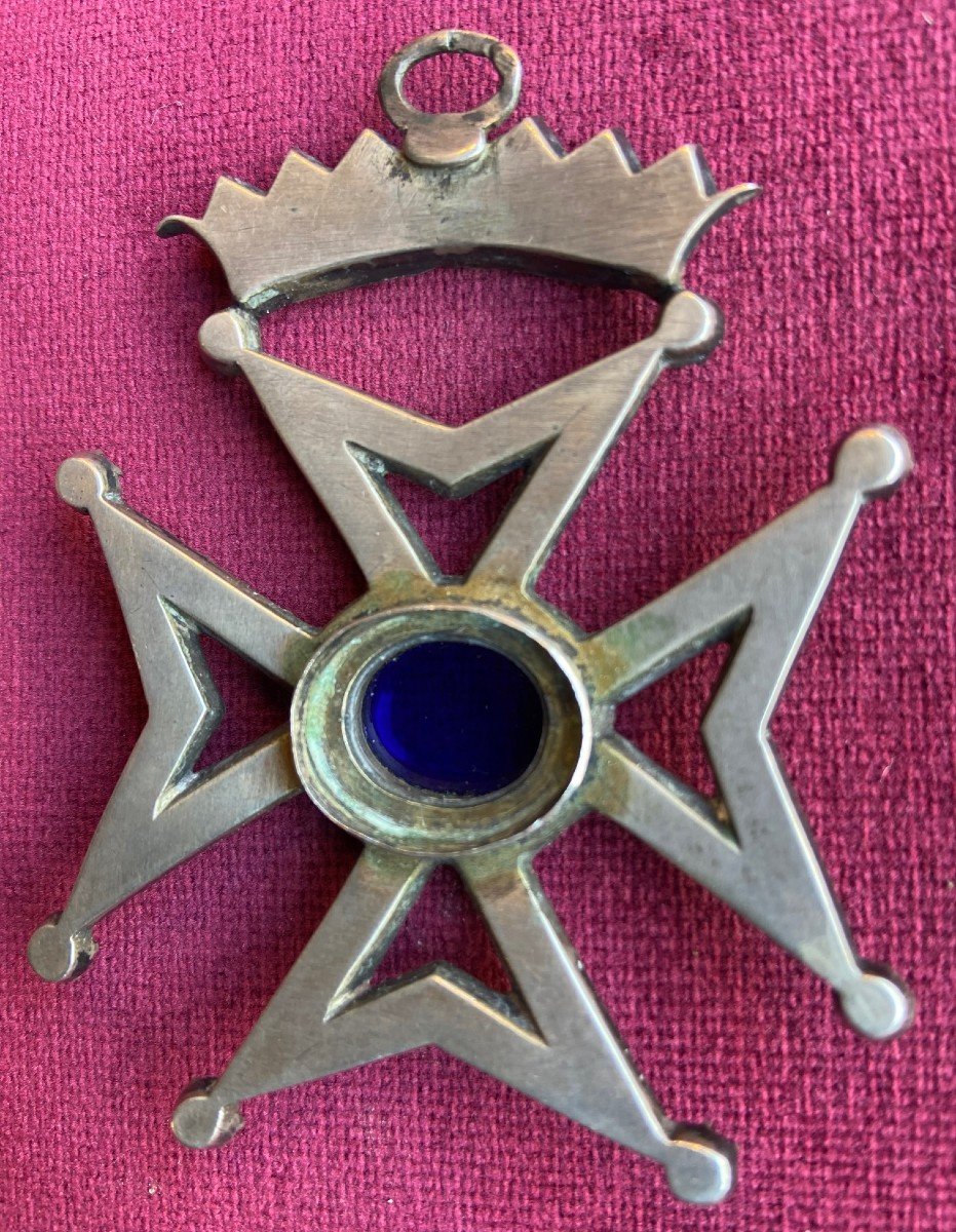 Masonic Jewel - Maltese Cross In Silver And Rhinestones - Late 19th Century-photo-2