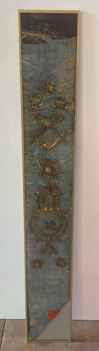 Fin XVIII siècle - Cordon De Maître - Rite Français - Broderies de Canetilles sur Tissu Moiré-photo-4