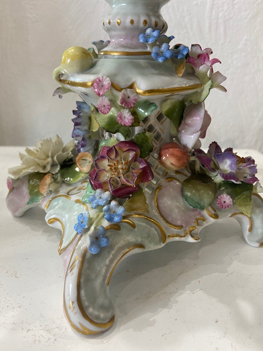 Dans le Goût de Meissen - Coupe à Fruits avec de nombreuses décorations Florales - Circa 1900-photo-2