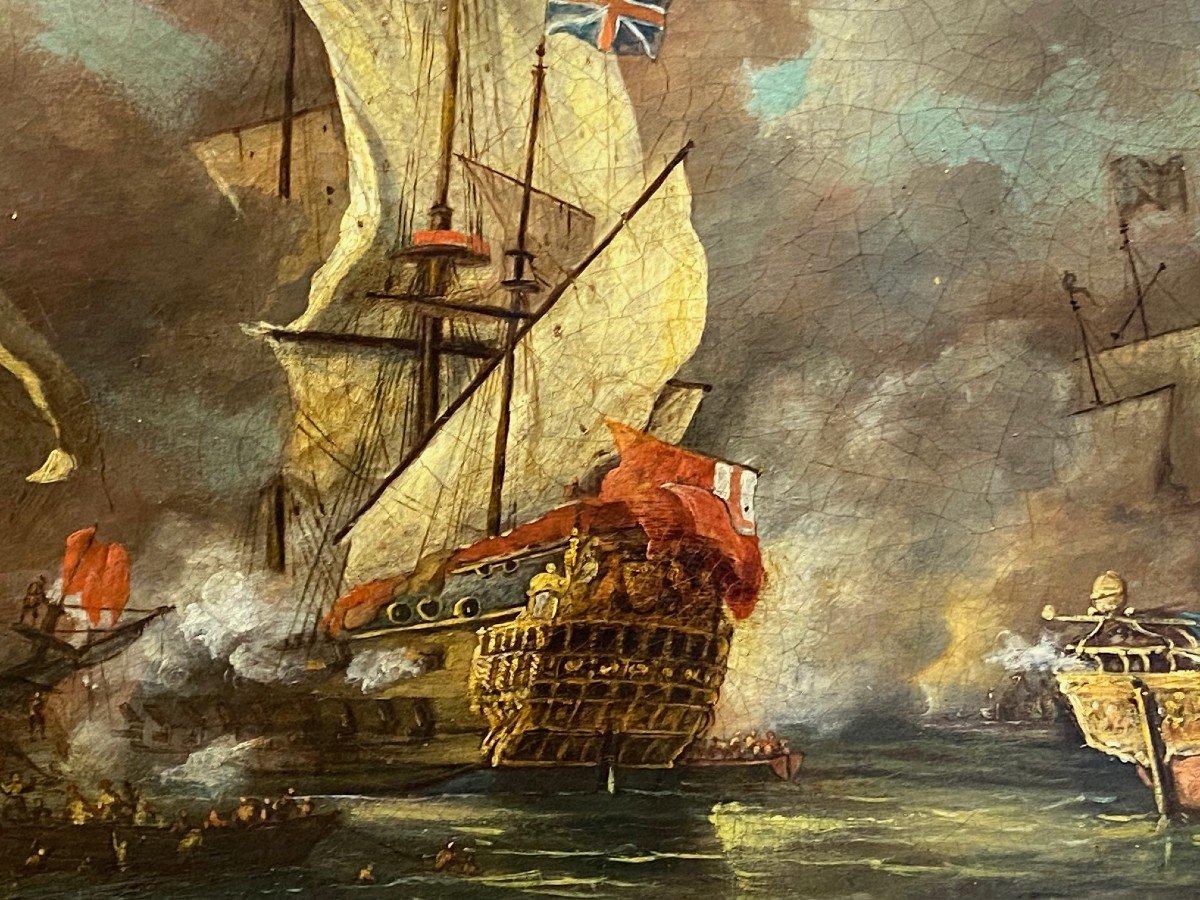 M. CALZOLARI (XIX-XX) - La Bataille de TRAFALGAR - Huile Sur Toile -photo-2