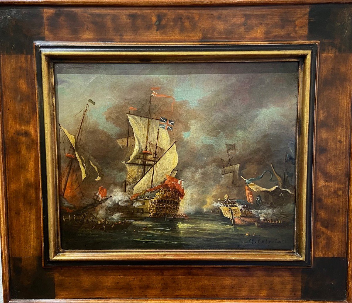 M. CALZOLARI (XIX-XX) - La Bataille de TRAFALGAR - Huile Sur Toile -photo-1