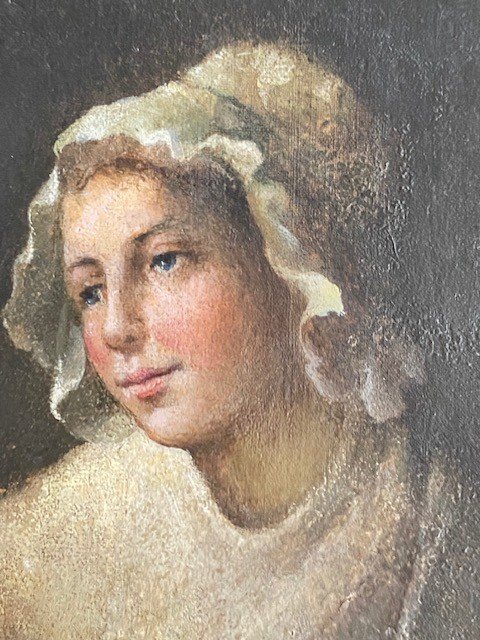 d'après Jean-Baptiste GREUZE  (1725-1805) - Jeune Fille à la coiffe en Dentelles.-photo-1