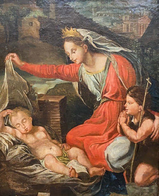 Ecole Italienne XVII Siècle - Nativite - Huile Sur Toile-photo-2