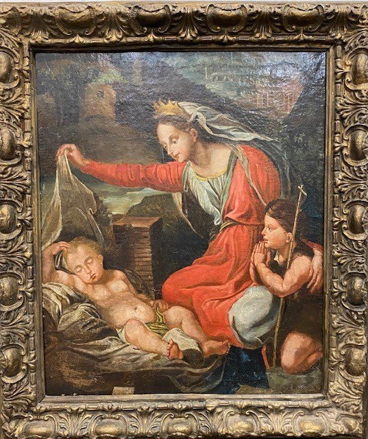 Ecole Italienne XVII Siècle - Nativite - Huile Sur Toile