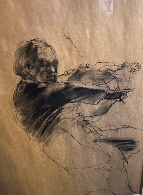 Claude Weisbuch (1927-2014) - The Violinist - Charcoal Drawing - Exceptional Size-photo-3