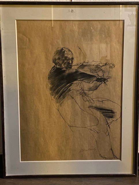 Claude Weisbuch (1927-2014) - The Violinist - Charcoal Drawing - Exceptional Size-photo-4