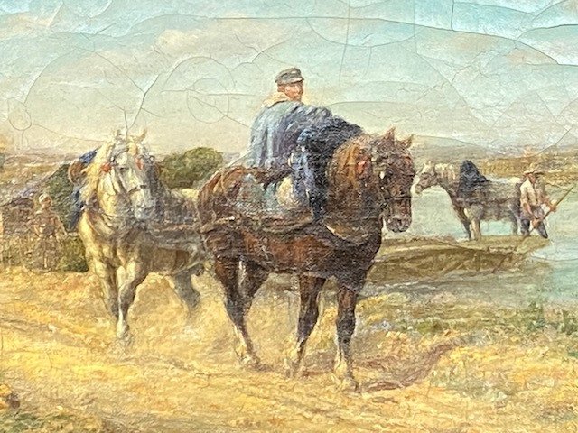 "Les Chevaux de Halage" - Huile sur Toile non signée - Circa 1860/80-photo-2