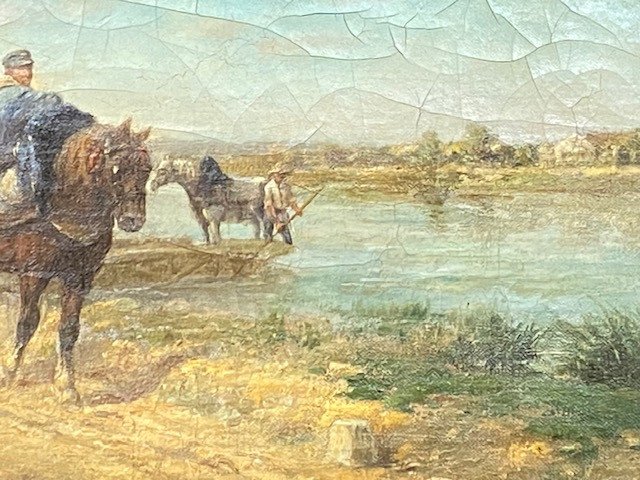 "Les Chevaux de Halage" - Huile sur Toile non signée - Circa 1860/80-photo-3