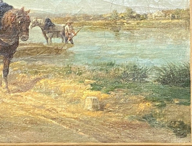 "Les Chevaux de Halage" - Huile sur Toile non signée - Circa 1860/80-photo-4