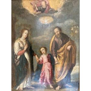 18th Century Flemish School - “the Holy Family” - Oil On Copper - High Quality