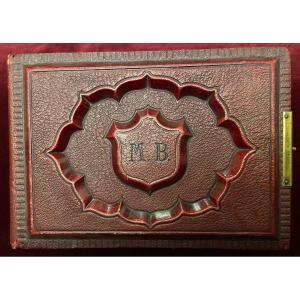 Photo Album In Red Leather With Monogram "mb"