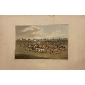 Henry Alken (1785-1851), “racing”. Aquatint By John Clark. - Circa 1820