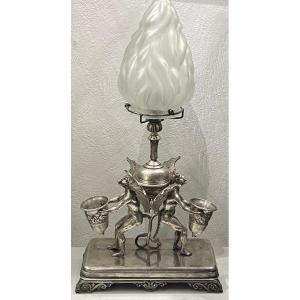 Devils Pyrogen In Silvered Bronze Transformed Into A Flame Lamp.