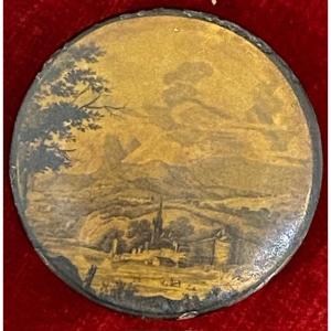 Papier Mache Snuffbox With A View Of A Countryside Village - Circa 1810