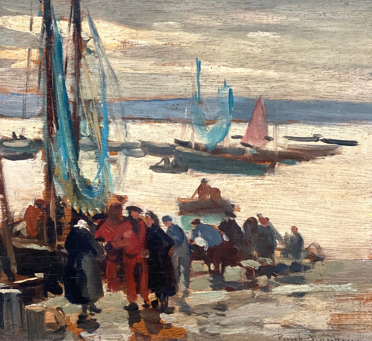 Paul Morchain (1876-1939) - Retour De Pêche - Huile Sur Panneau Signée -photo-2