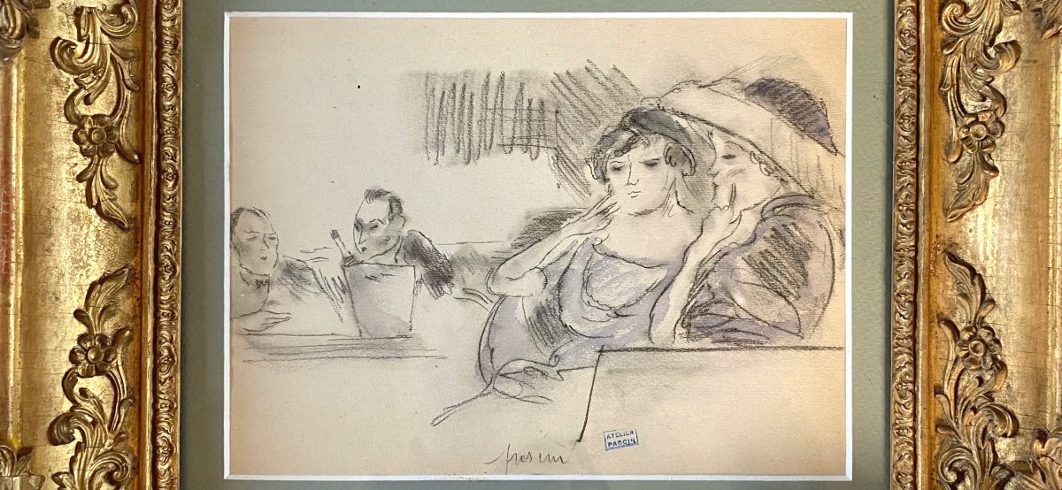 Jules Pascin (1885 - 1930) Scène De Café Vers 1920 Signée -photo-2