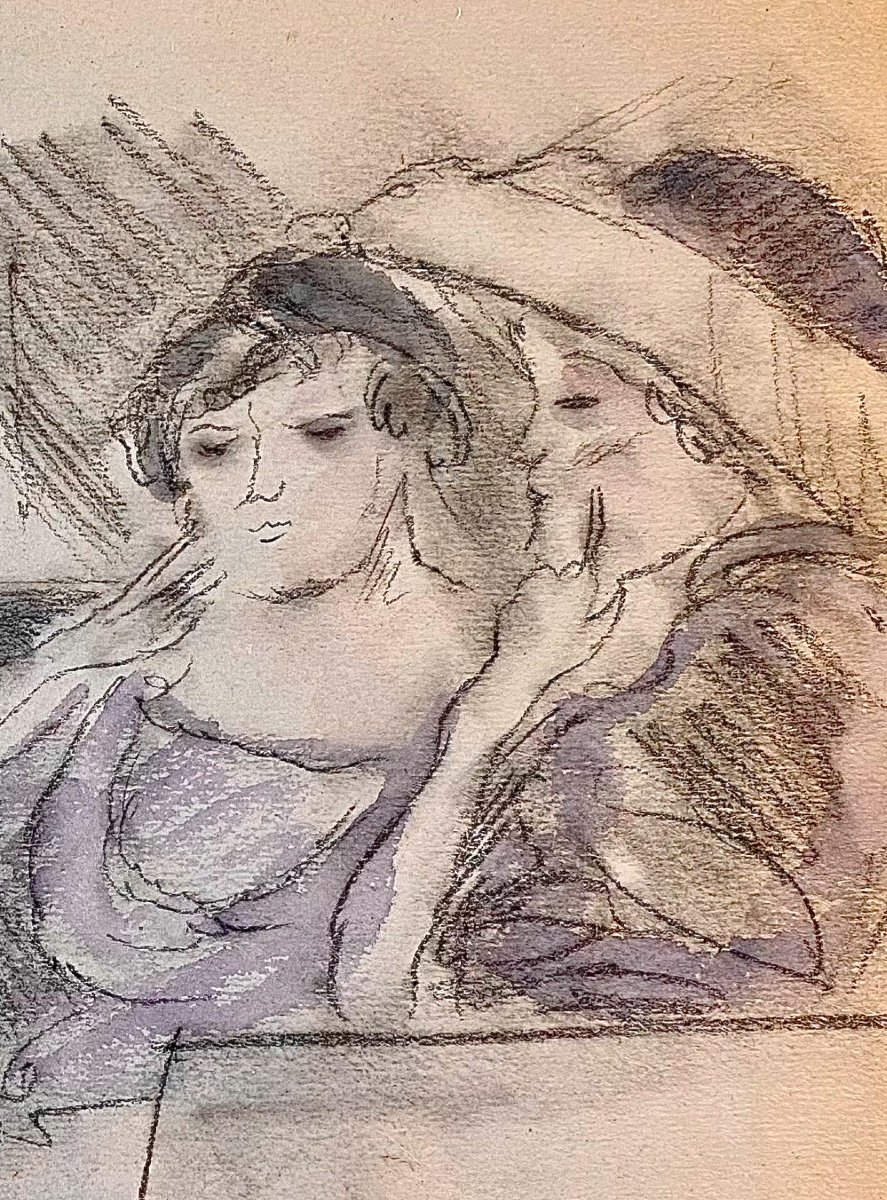 Jules Pascin (1885 - 1930) Scène De Café Vers 1920 Signée -photo-4