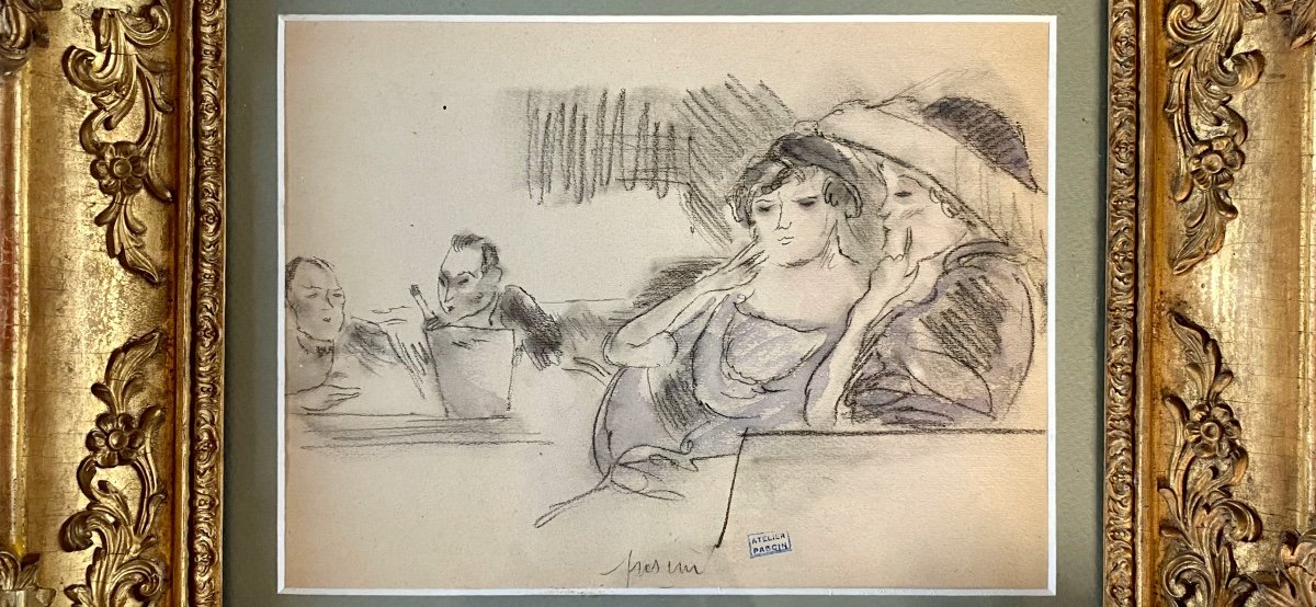 Jules Pascin (1885 - 1930) Scène De Café Vers 1920 Signée -photo-4