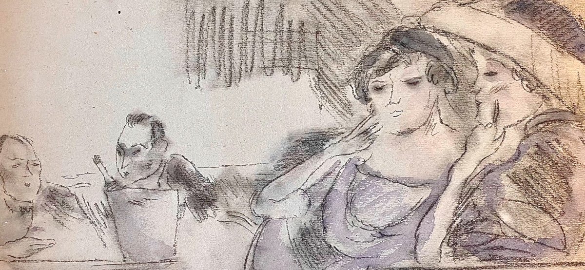 Jules Pascin (1885 - 1930) Scène De Café Vers 1920 Signée -photo-5