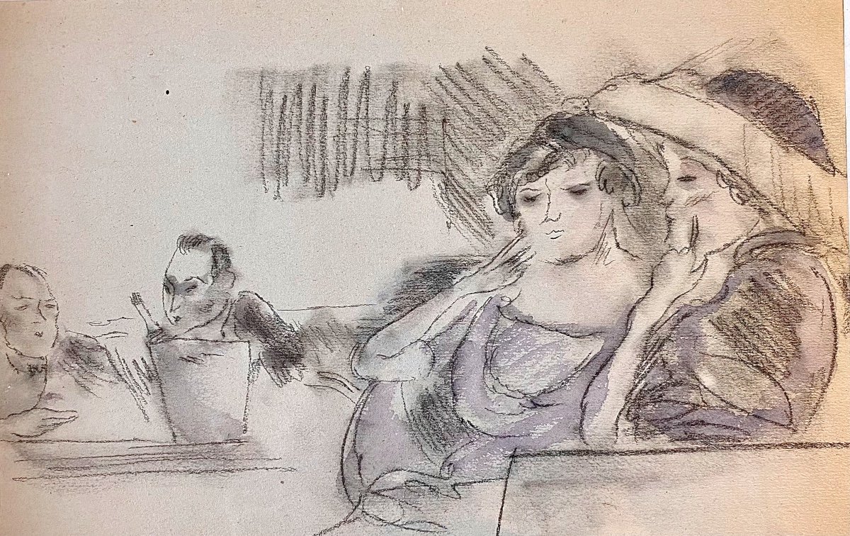 Jules Pascin (1885 - 1930) Scène De Café Vers 1920 Signée -photo-6